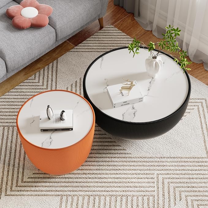 Round Marble Coffee Table Set of 2, 2 Piece Coffee Table and End Table - Image 4
