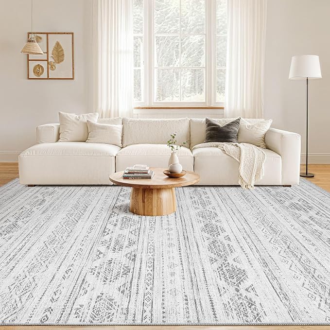 Nakagishi 7x9 Area Rug Living Room: Washable Boho Large Neutral Soft Farmhouse - Image 5