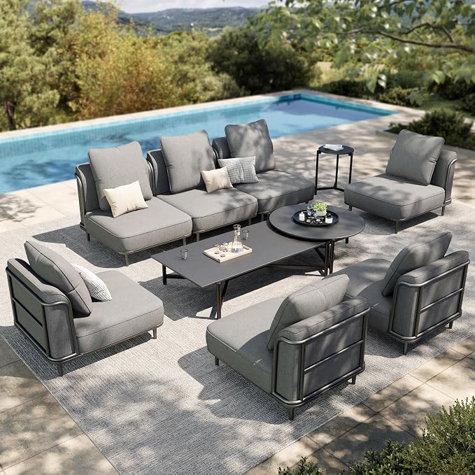 HERA'S HOUSE Metal Patio Furniture Set, Modular 7 Seats, 1 Nesting Coffee by HERASHOUSE