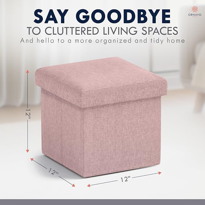 Ornavo Home Small Storage Ottoman Foldable Collapsible Cube Square Linen - Image 3