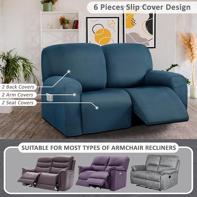 ULTICOR Reclining Loveseat Slipcover, 6-Piece Yarn Dyed Sofa Covers, 2 Seat - Image 5