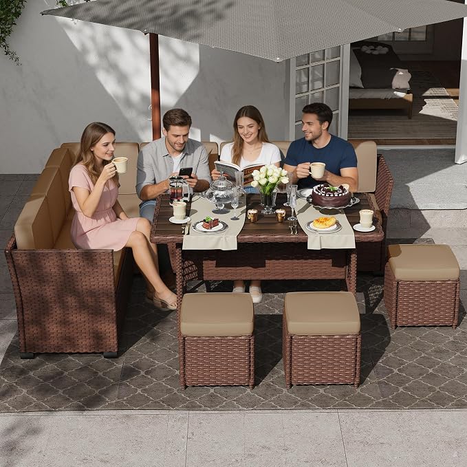 KIGOTY 7 Piece Patio Furniture Set, Outdoor PE Wicker Rattan Outdoor Dining Set - Image 7