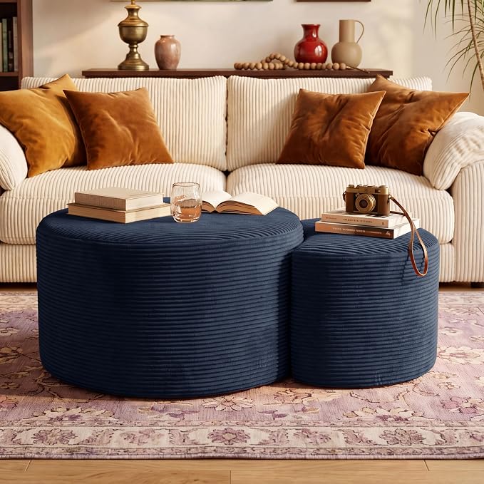 BSHOMGI Nesting Coffee Table Set of 2, Corduroy Ottoman Soft Foot Rest Movable by BSHOMGI