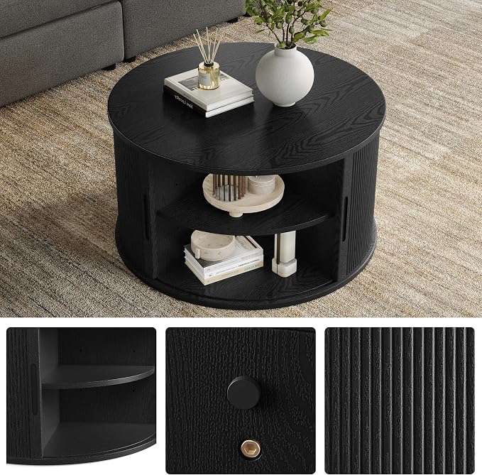 LINSY HOME Round Coffee Table, 31.5" Drum Coffee Table - Image 6