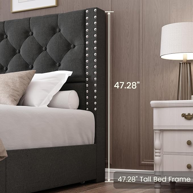 LARMACE Full Size Bed Frame Upholstered Platform Bed - Image 9