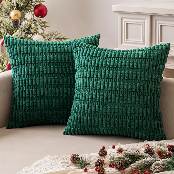 MIULEE Pack of 2 Dark Green Corduroy Decorative Pillow Covers 20x20 Inch Soft - Image 7