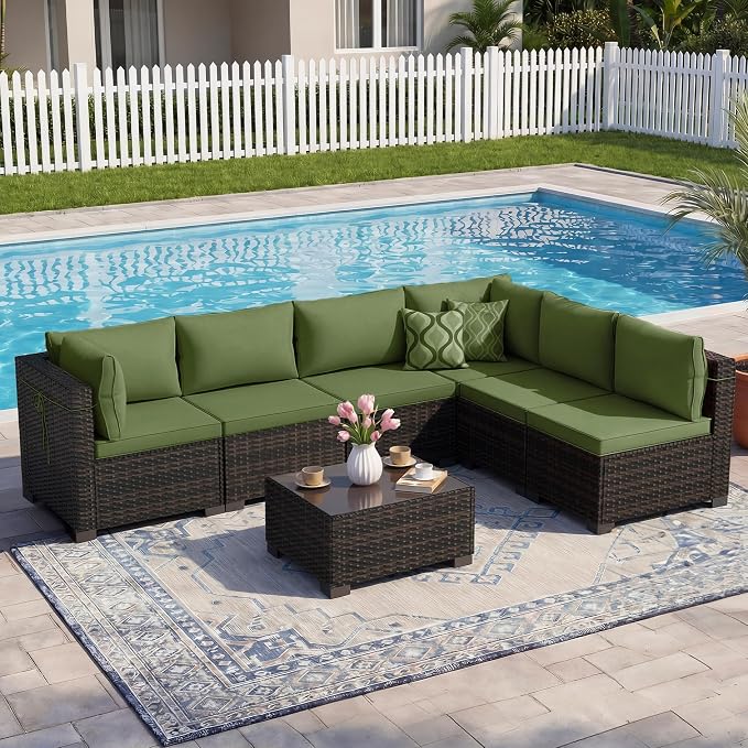 LEVELEVE 7 Pieces Outdoor Patio Furniture Sets, Rattan Conversation Sectional - Image 7