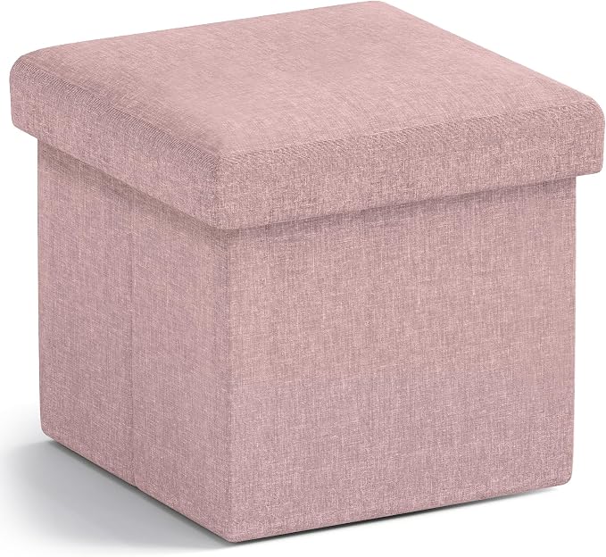 Ornavo Home Small Storage Ottoman Foldable Collapsible Cube Square Linen by OrnavoHome