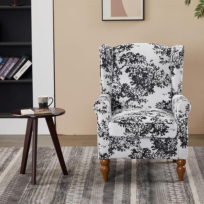 Coffee Table Armchair Set, High Back Reading Chair Solid Wood Side Table for by Teemful