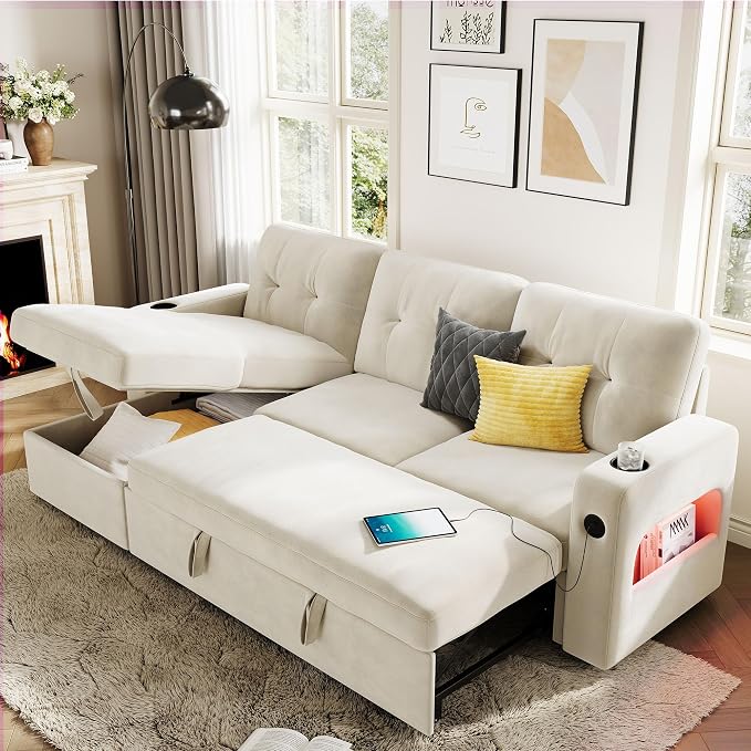 GarveeHome 84 Inch Sleeper Sofa Couch, L-Shaped Couches, Convertible Pull Out by GarveeHome