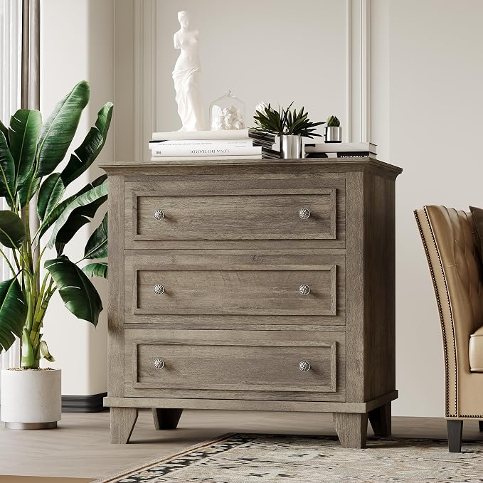 IDEALHOUSE 3 Drawer Dresser, Wooden Storage Chest of Drawers - Image 3