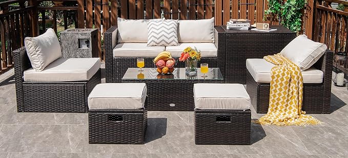 Tangkula 8 Piece Patio Furniture Set, Patiojoy Outdoor Space Saving PE Rattan - Image 2