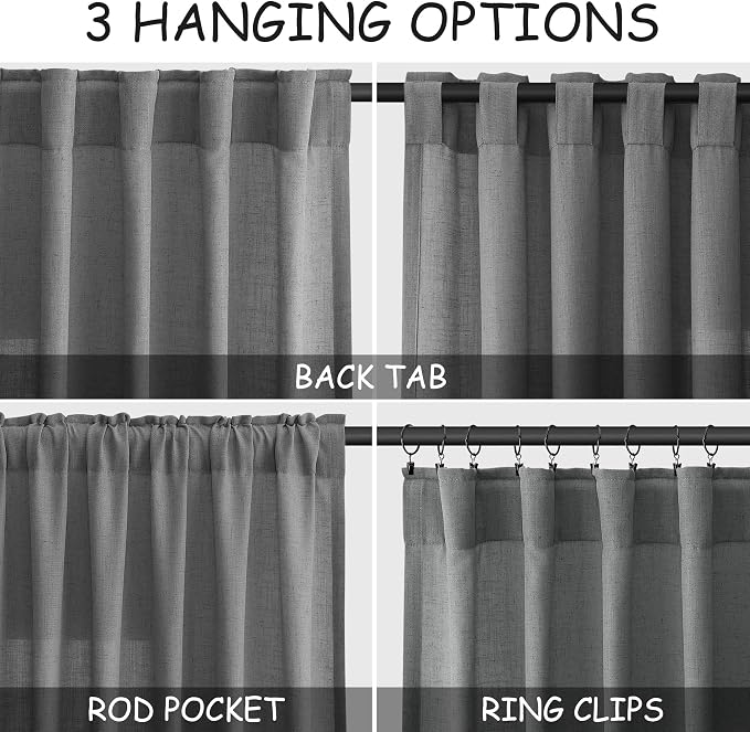 Nanspring Dark Grey Semi Sheer Curtains 72 Inches Long 2 Panels Set - Image 2