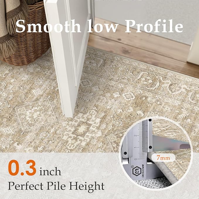 4x6 Washable Area Rug for Living Room Bedroom Vintage Beige Soft Low Pile - Image 5