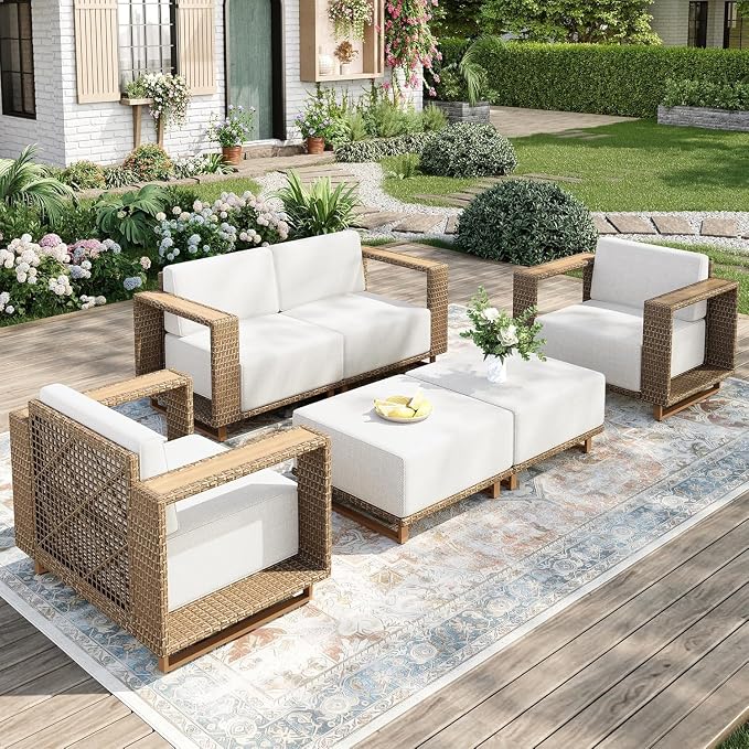 MIXPATIO Patio Furniture Set, 5 Piece Outdoor Wicker Sofa Couch, Deep Seating by MIXPATIO