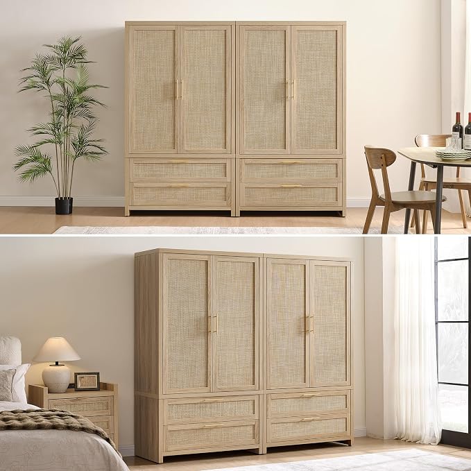 SICOTAS Armoire Wardrobe Closet, Larger Rattan Armoires Wardrobe Cabinet - Image 11