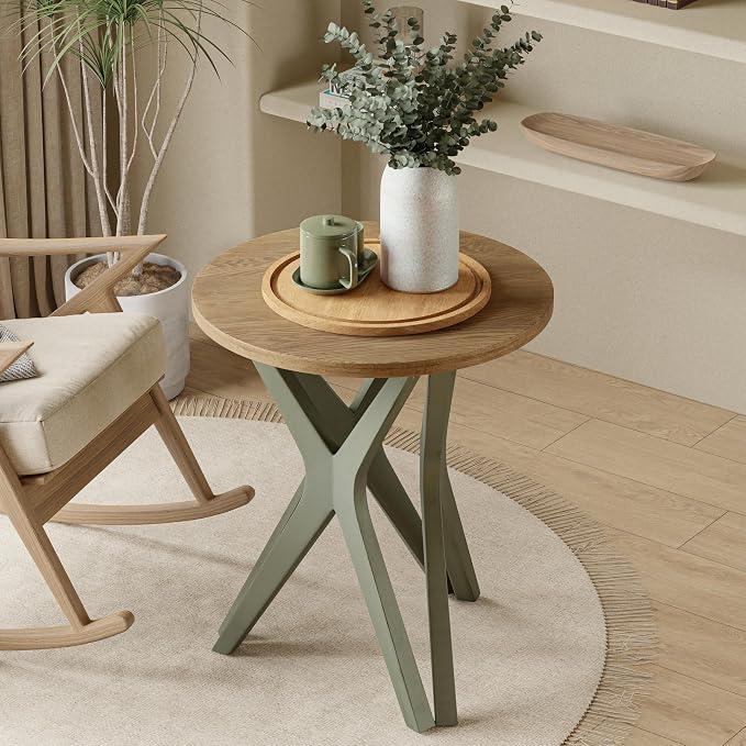 Pedestal Farmhouse End Table Set of 2, Distressed Top - Image 7