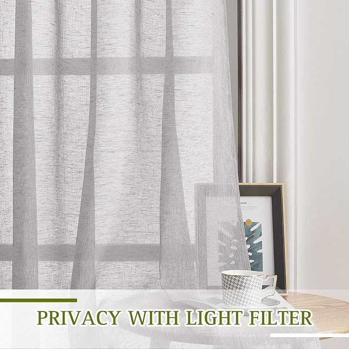 NICETOWN Linen Curtains 48 inch Length 2 Panels, Grommet Flax Semi Sheer Linen - Image 5