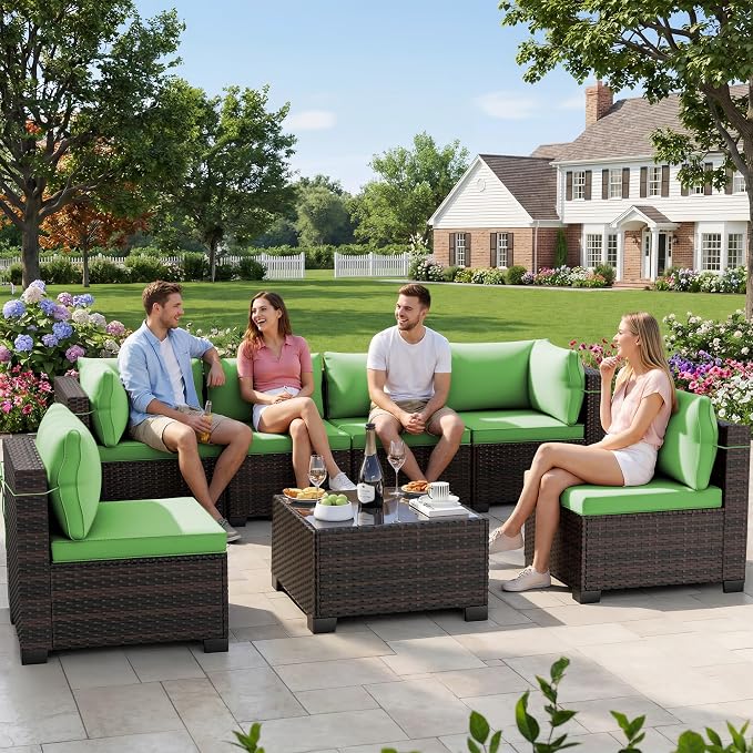 CHABATREE 7pcs Outdoor Patio Furniture Sets, Rattan Conversation Sectional Set - Image 7