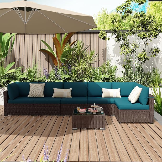 KIGOTY Patio Furniture Set, 7 Pieces Modular Outdoor Sectional Sofa, PE Rattan - Image 9
