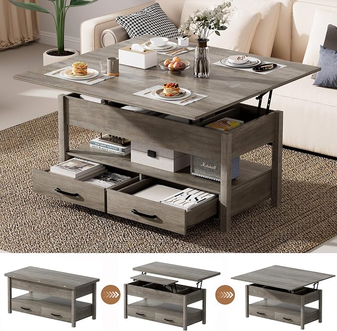 SYESWAY 42'' Lift Top Coffee Table, 4-in-1 Multifunctional Lift Coffee Table by SYESWAYFurniture