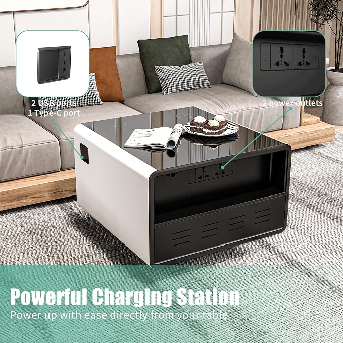 Smart Coffee Table with Fridge, Smart Center Table with Wireless Charging - Image 8