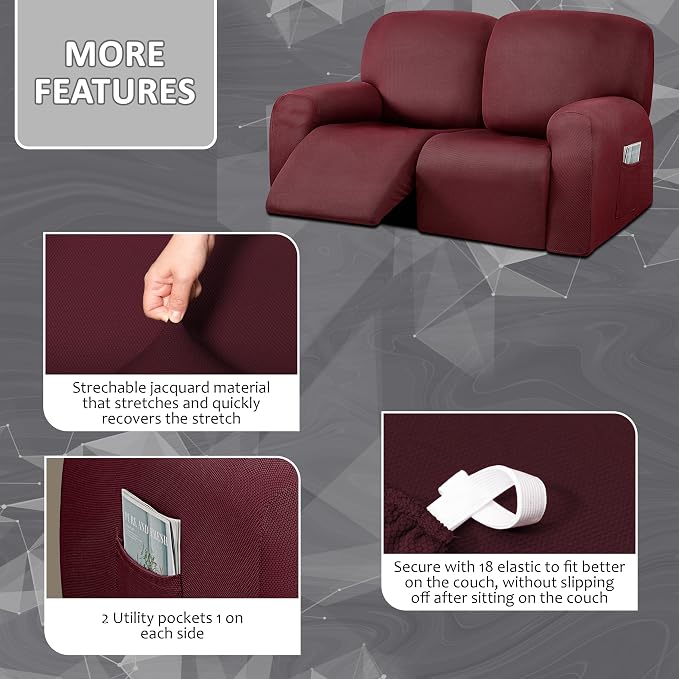 ULTICOR Reclining Loveseat Slipcover, 6-Piece Yarn Dyed Loveseat Reclining Sofa - Image 3