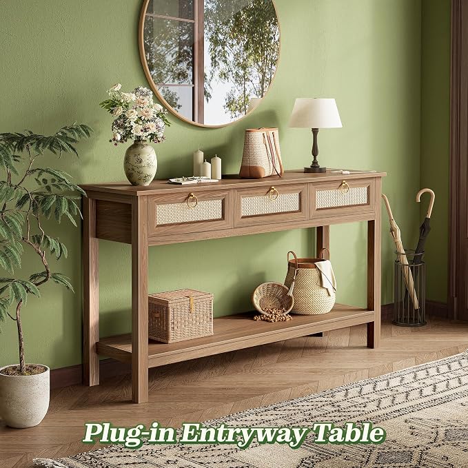 SUPERJARE Rattan Console Sofa Table - Image 3
