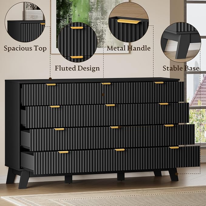 BORNOON 57" Wide Dresser for Bedroom, 12-Drawer Fluted Dresser - Image 4