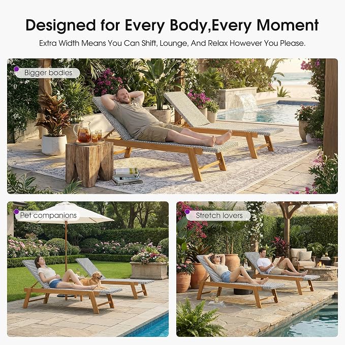 PURPLE LEAF Extra Large Patio Chaise Lounge 2 Pieces French Outdoor Wicker - Image 4