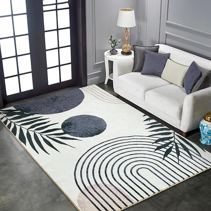 RoomTalks Mid Century Modern Living Room Rug Washable 5x7 Rug, Vintage Abstract - Image 2