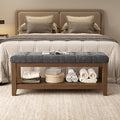 ABHENG Solid Rubber Wood Shoe Bench, Soft Chenille Material Upholstered Seat by Liveinacomfortablehome