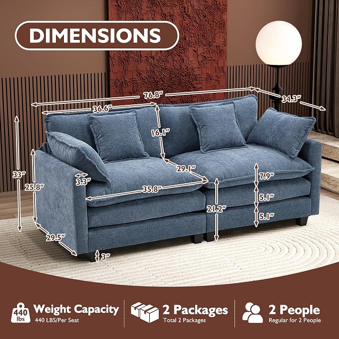 Ihanherry Cloud Sofa 77 Inch Loveseat, Modern Sectional Couch, 2-Seats Sofa - Image 2