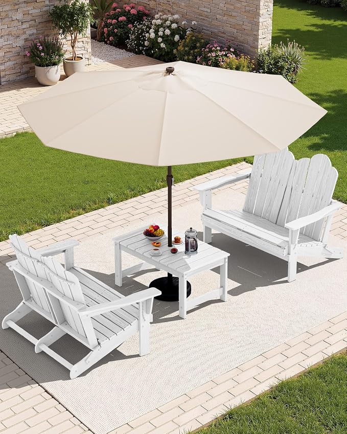 SERWALL 3 Pieces Patio Adirondack Bench Set, 2 Folding Adirondack Bench & 1 - Image 2