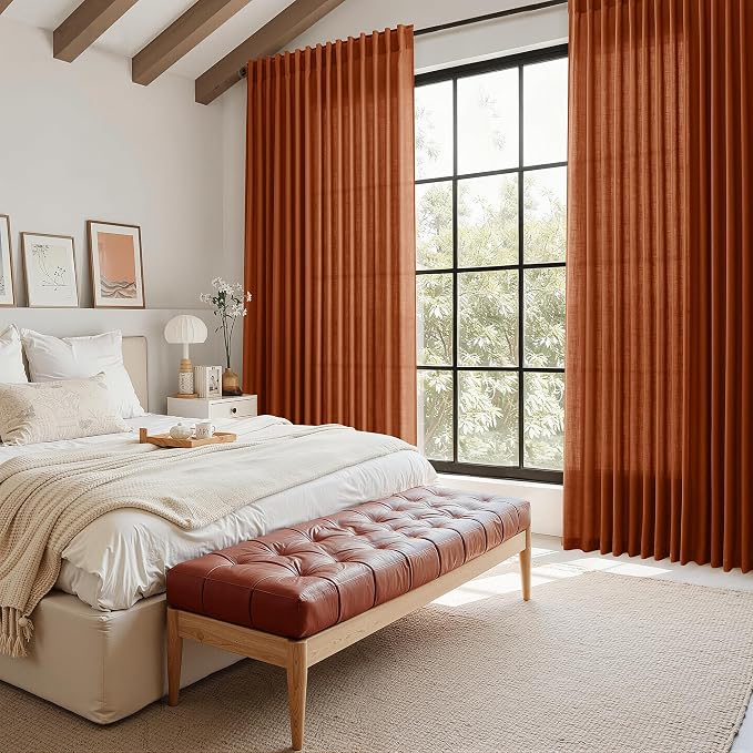Nanspring Extra Long Linen Curtains 108 Inches Long 2 Panel Set Back Tab - Image 7