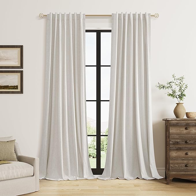 Guken Light Beige 100% Blackout Curtains 84 Inch Long 2 Panels Set by Guken