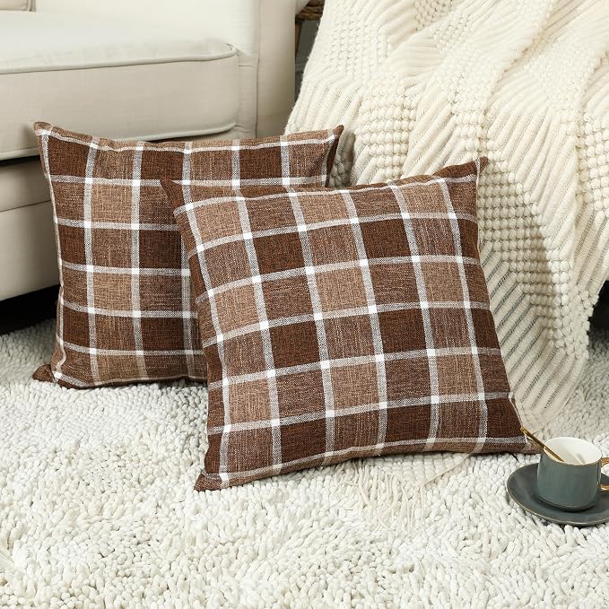 Stellhome Pack of 2 Linen Buffalo Check Throw Pillow Covers, Farmhouse Plaid by Stellhome