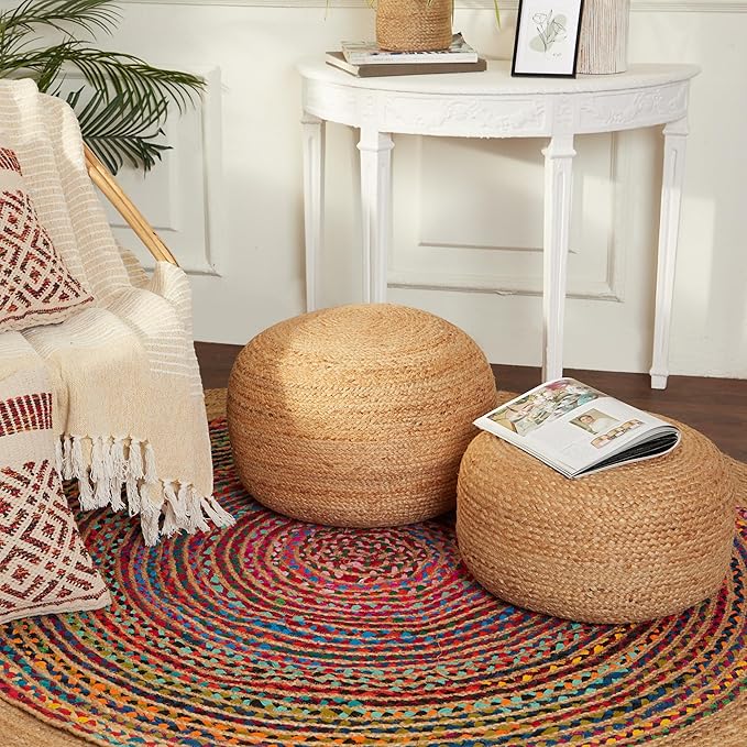 · REDEARTH · Jute Circular Pouf Ottoman - Image 2