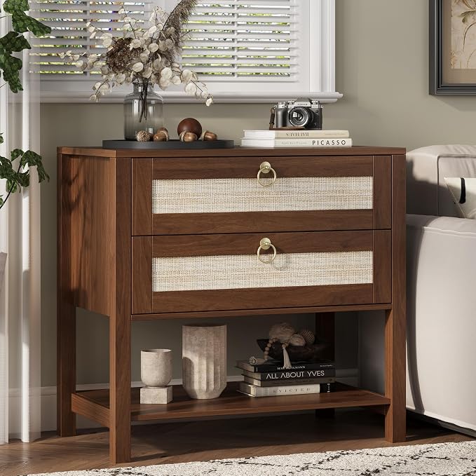 Xixini Nightstand wih 2 Drawers & Open Shelf, Small Mid Century Modern Night - Image 4