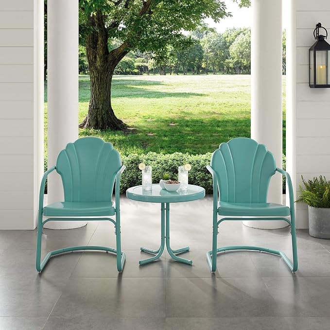 Crosley Furniture Tulip 3-Piece Outdoor Chair and Side Table Set, Retro Metal - Image 5