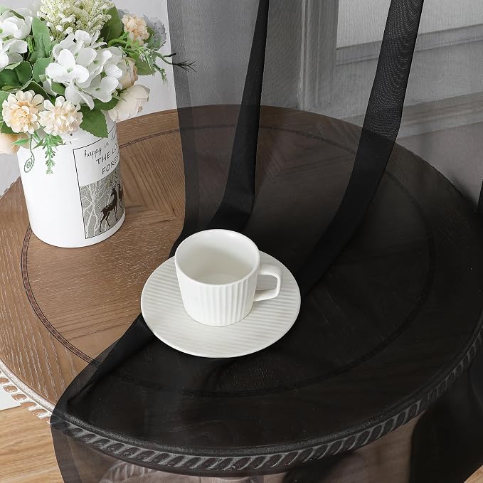 Aiyufeng Black Sheer Curtains 63 Inches Long Light Weight Soft Semi Voile Drapes - Image 2