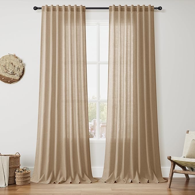 Sand Beige Linen Curtains for Living Room 94 Inches Long Simple Modern Light by Nanspring