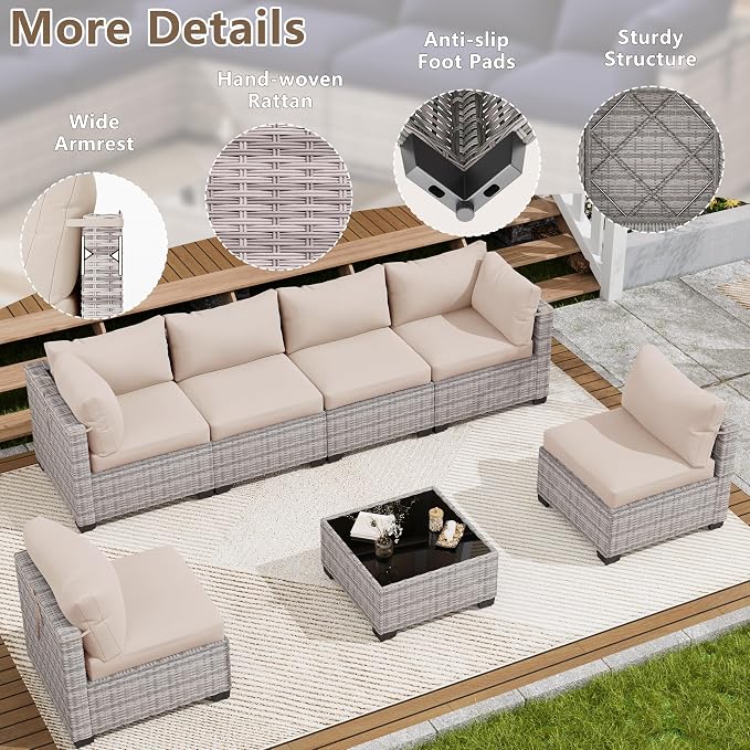 LOUVIXA 7 Piece Outdoor Patio Furniture Set, Outdoor Sectional Sofa, Wicker - Image 6
