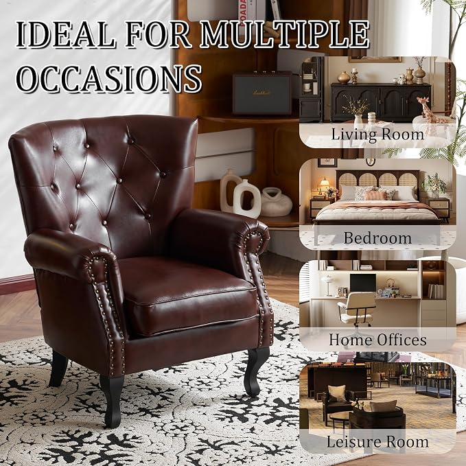 Modern Accent Chair Set of 2, Mid-Century PU Leather Armchair - Image 7
