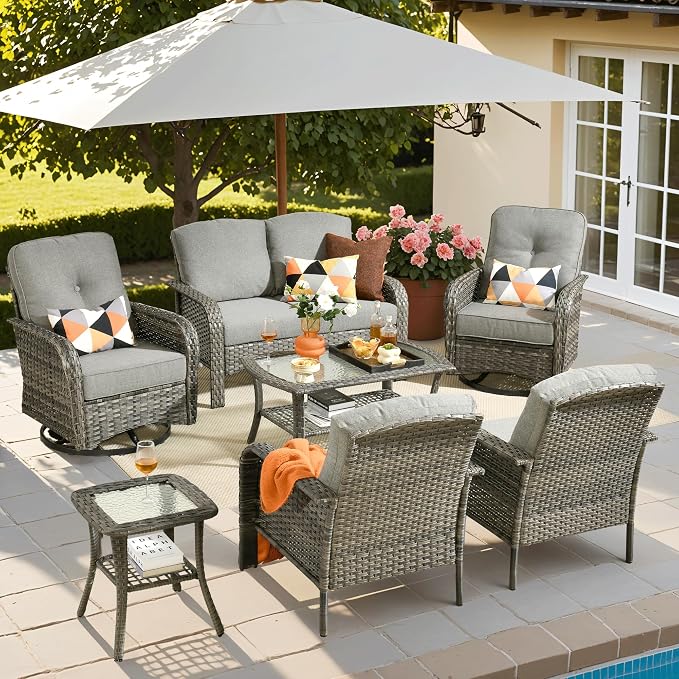 ovios 7-Piece Patio Furniture Set, Outdoor Wicker Sofa by OVIOS
