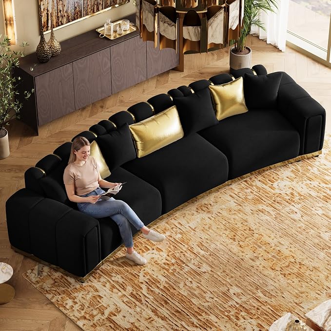 Oversized Luxury Chesterfield Sofa Set Velvet Black and Gold Couch - Image 5