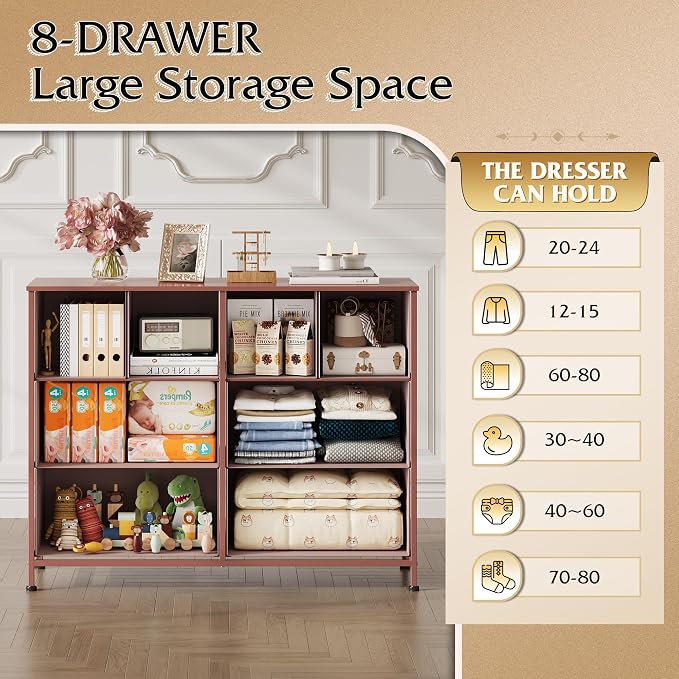 WLIVE 8 Drawer Dresser for Bedroom, Wide Fabric Dresser Storage Organizer - Image 5
