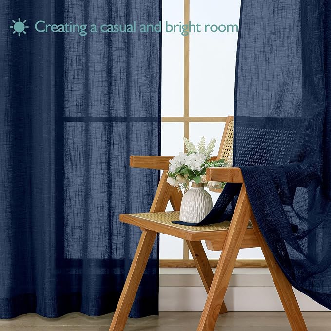 Chyhomenyc Navy Blue Semi Sheer Curtains 84 Inches Long 2 Panels Set, Light - Image 7