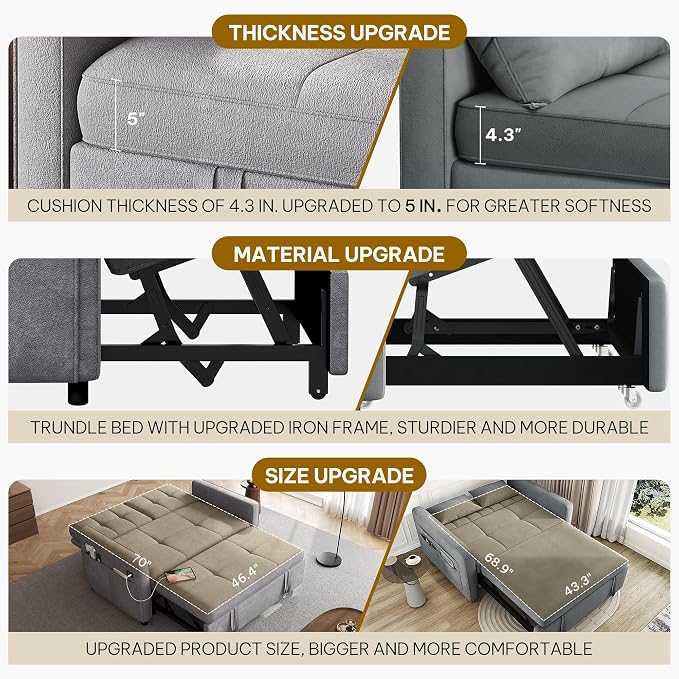 DWVO 3 in 1 Convertible Sleeper Sofa Bed, Velvet Futon Couch - Image 5