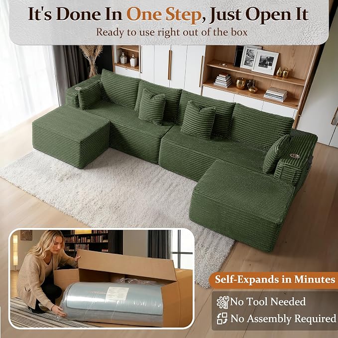 138" Cloud Sectional Couch, Comfort U Shaped Sofa - Image 3